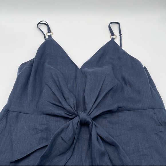 REISS Kay Tie Detail Navy Linen MIDI Dress Size 12 Quiet Luxury Preppy Wedding - Picture 8 of 16